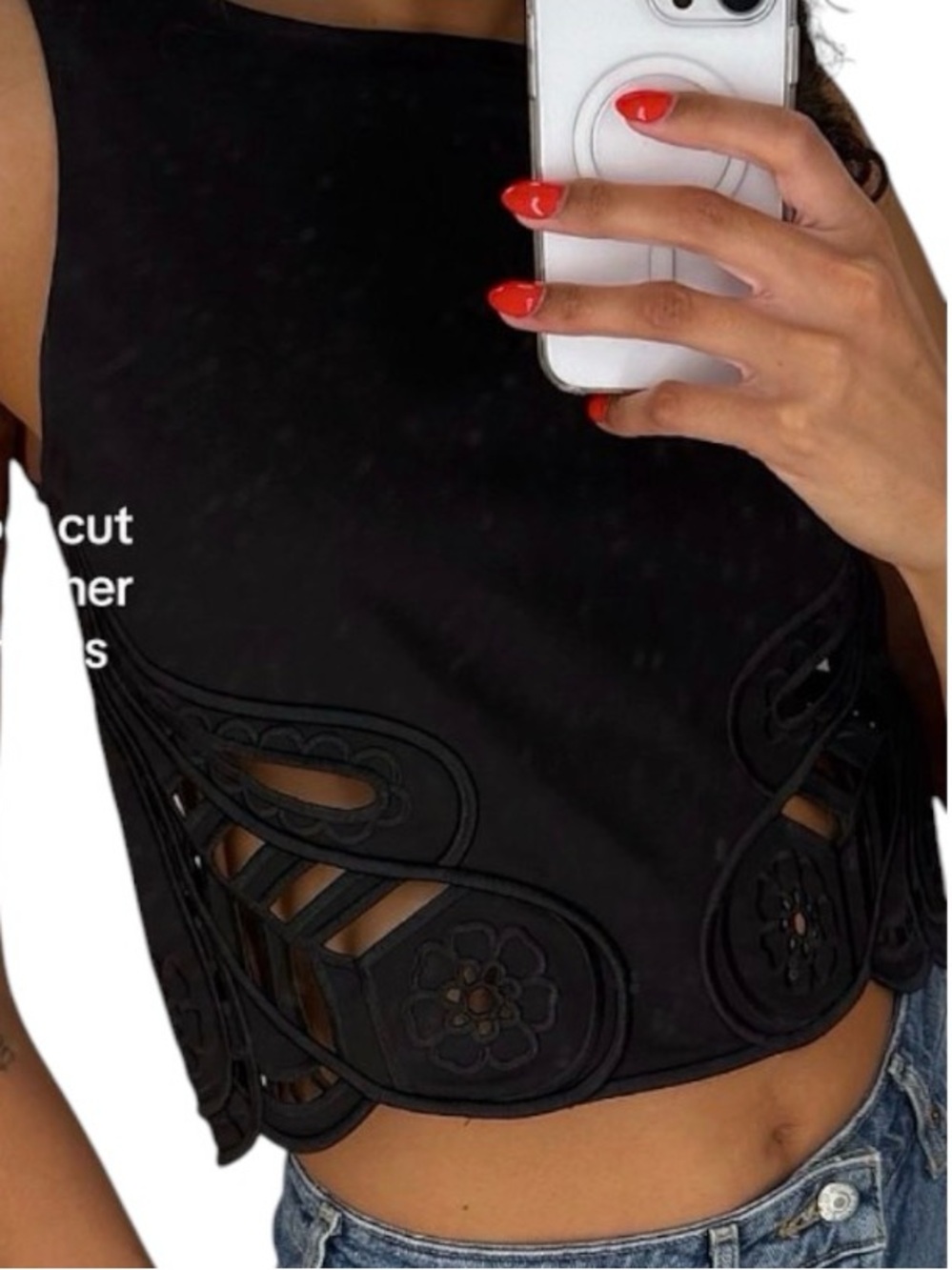 New Joie Sleeveless black Eyelet Cropped Camisole